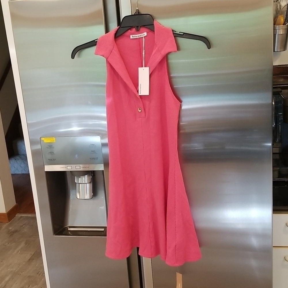 💕REFORMATION💕 Pete Dress ~ Snapdragon Pink Ribbed Medium M NWT - Picture 8 of 14